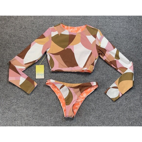 Maaji Swimwear Set Womens Medium Long Sleeve Top Bikini Bottom Reversible NEW - Picture 1 of 8